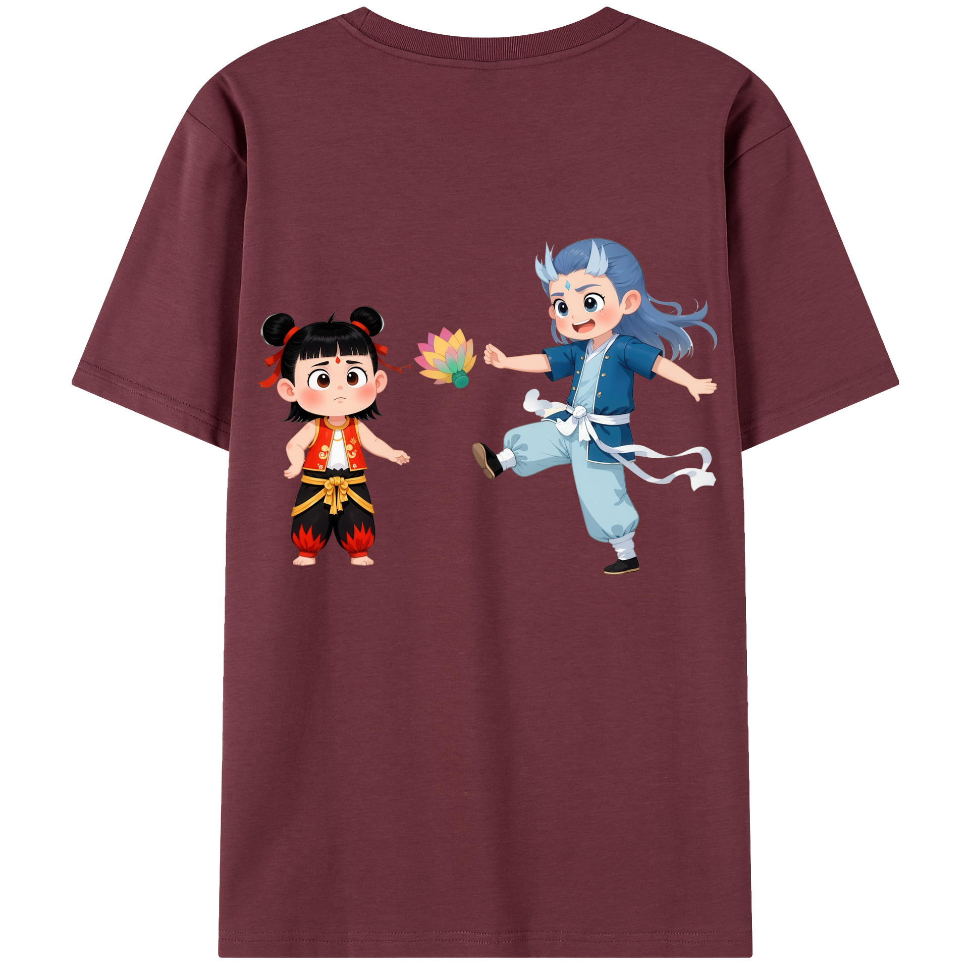 （画像用） Ne Zha 2 ナタ 魔童の大暴れ 綿100％半袖Tシャツ（背面プリント）